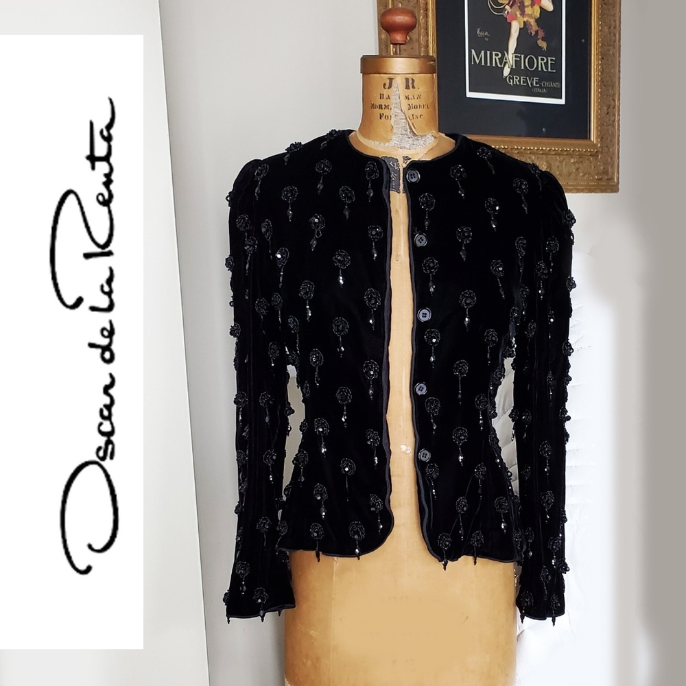 Vintage Oscar de la Renta velvet beaded jacket - Picture 2 of 8